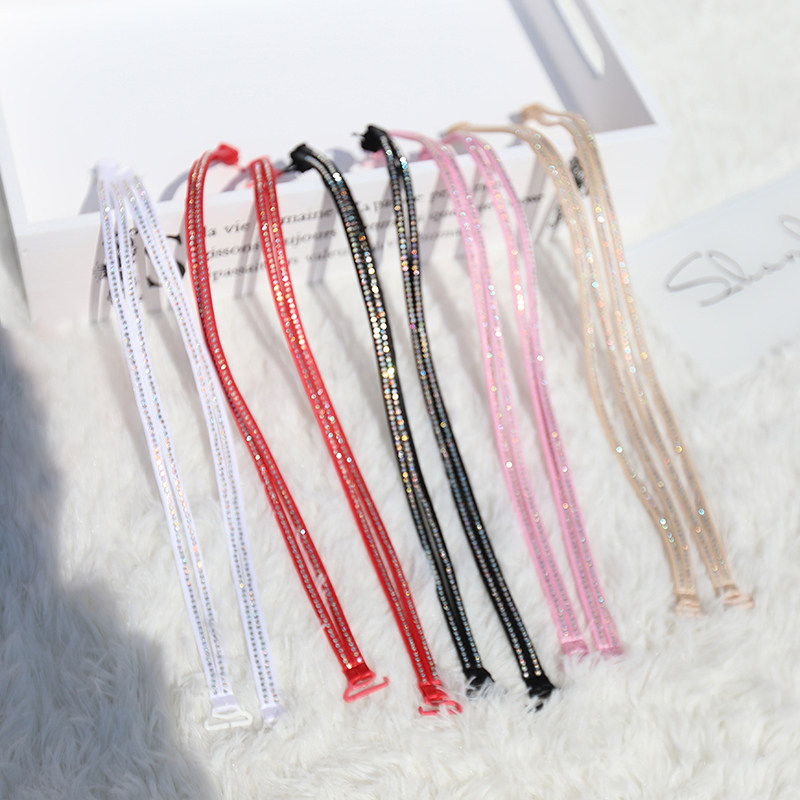 文胸带细肩带交叉无痕性感防滑糖果一字领夏季彩钻隐形挂脖内衣带