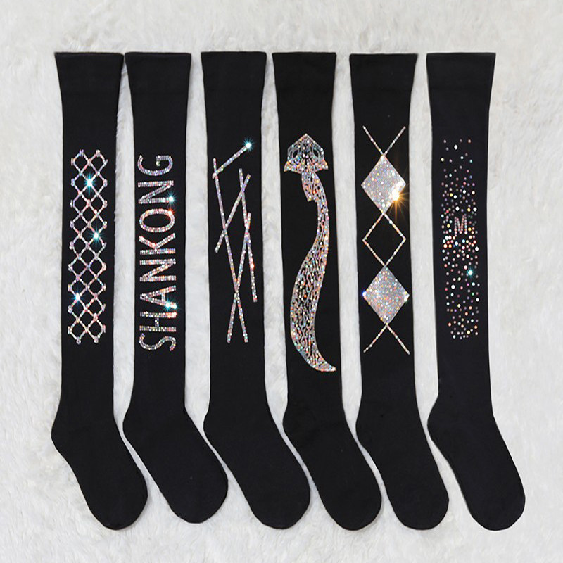 过膝长筒袜女春秋季ins潮保暖性感棉质带彩钻针织弹力瘦腿高筒袜,女士内衣/男士内衣/家居服,长筒袜,淘宝优惠券,粉丝福利购,淘宝优惠卷