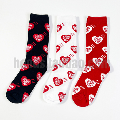 HOODS HM日版外贸 红心字母秋冬男女纯色中筒日潮 运动袜纯棉袜子
