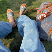 」原创手绘印花香蕉弧形蓝色休闲牛仔裤 TZCO 25夏「海洋牛仔裤