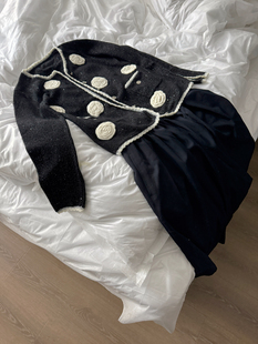 定制 「满天星白茶」华丽羊绒珠片纯手钩重工针织套装 TZCO24