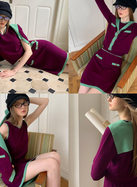 TZCO 25秋 「Cherry学院套装」康赛妮30%山羊绒软糯原创拼色针织