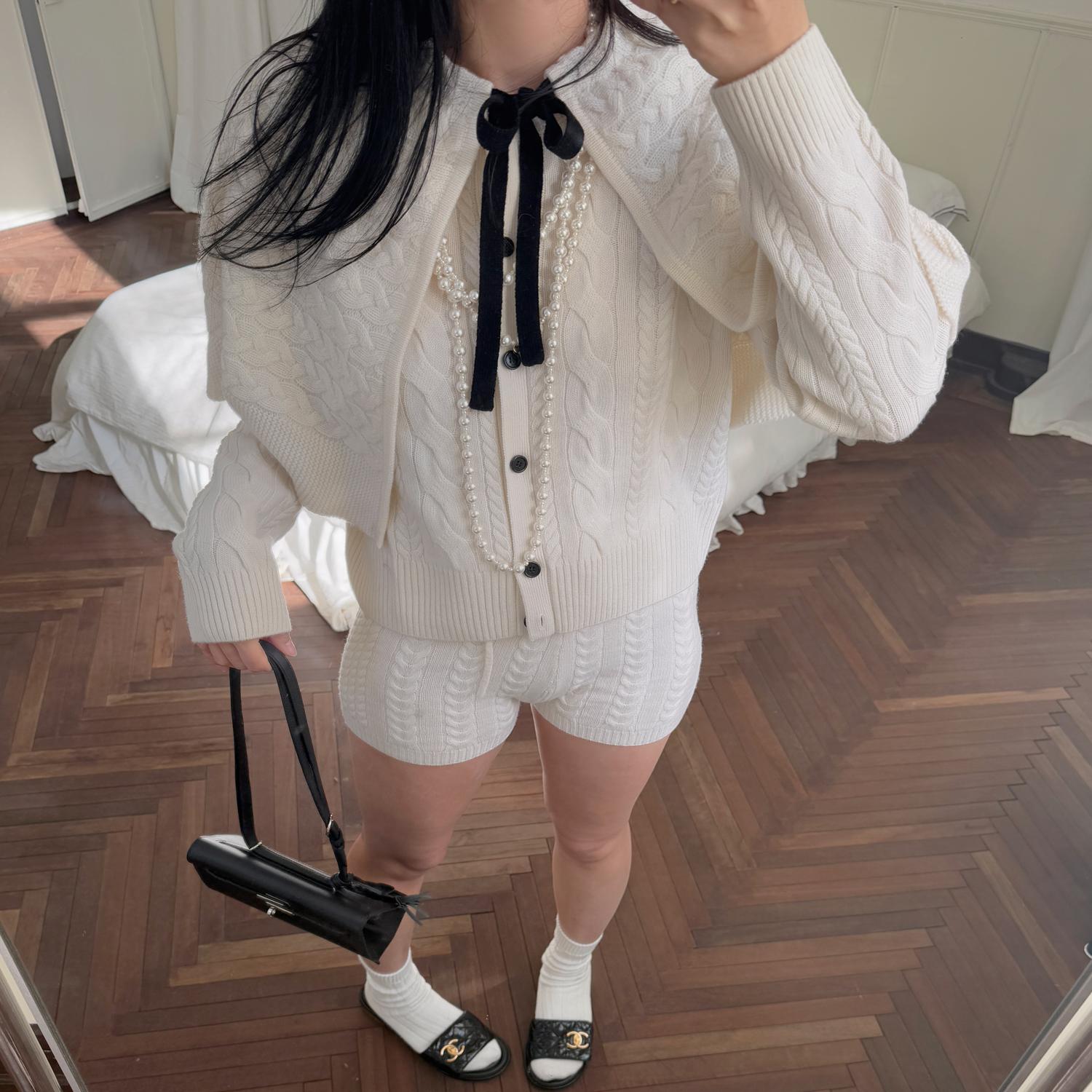 TZCO 25SS COCO斗篷套装 经典黑白绞花康赛妮羊毛羊绒春季针织