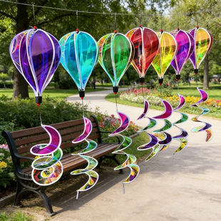 四节彩膜热气球风车悬挂风转炫彩透明梦幻彩虹国庆节户饰活动装