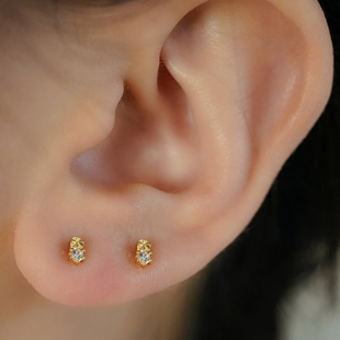 纯银迷你耳钉养耳洞小钻精致高级隐形小耳钉两个耳洞叠戴高位耳洞