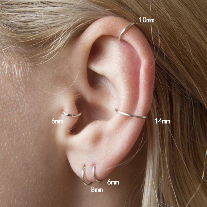 纯银小圆圈耳环多耳洞耳屏钉软骨钉圈圈耳环素圈耳蜗钉耳骨钉精致