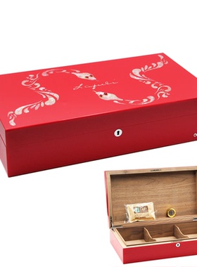 包邮 Lafuli蛇年限量雪茄盒 红色钢琴烤漆镶嵌贝母密封保湿带锁