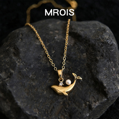 深海鲸鱼~原创镀18k真金小鲸鱼锆石锁骨链时尚通勤风高级感项链女