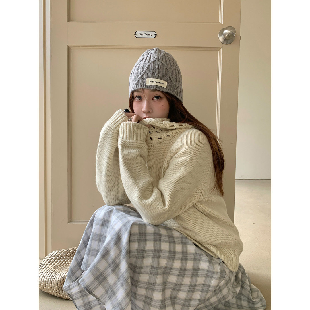 潇禾 粗棒针镂空针织外套女秋冬毛衣