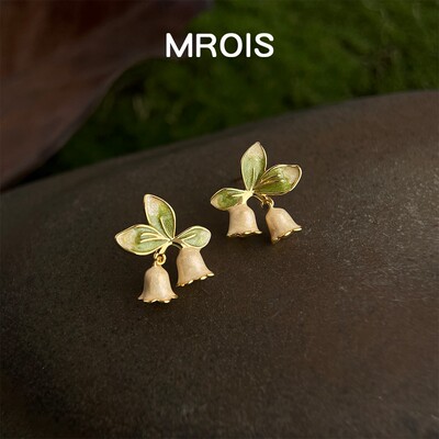 铃兰花~原创厚镀18k真金珐琅釉花朵耳环小众创意甜美高级感耳饰女