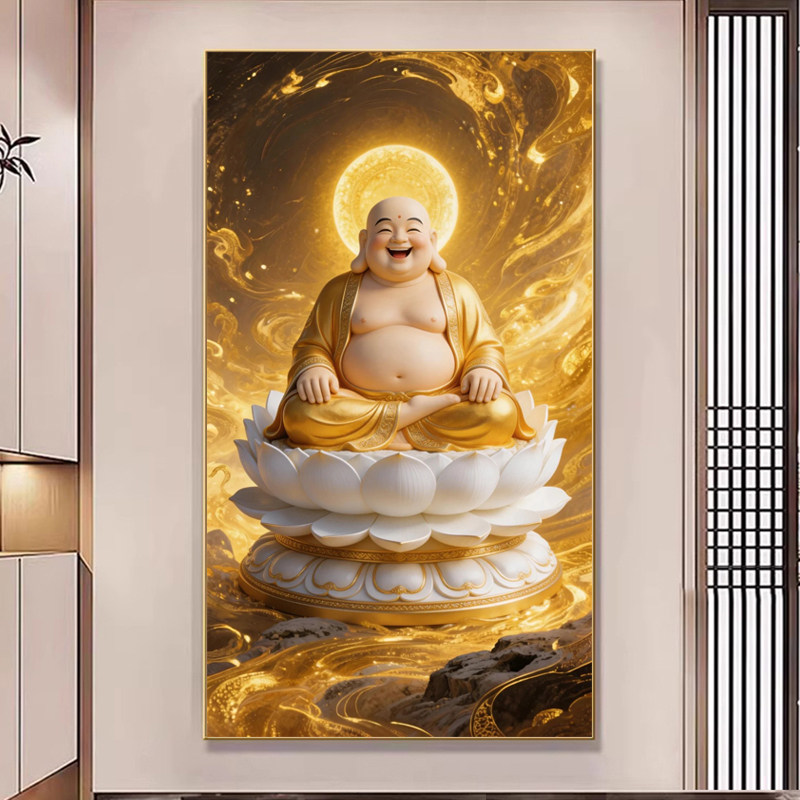 笑口常开弥勒佛十字绣新款线绣弥勒菩萨大幅中堂画手工自绣贴画