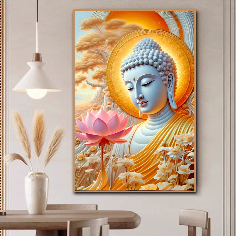 释迦摩尼佛十字绣新款线绣佛像玄关竖版花开见佛祖diy手工钻石画