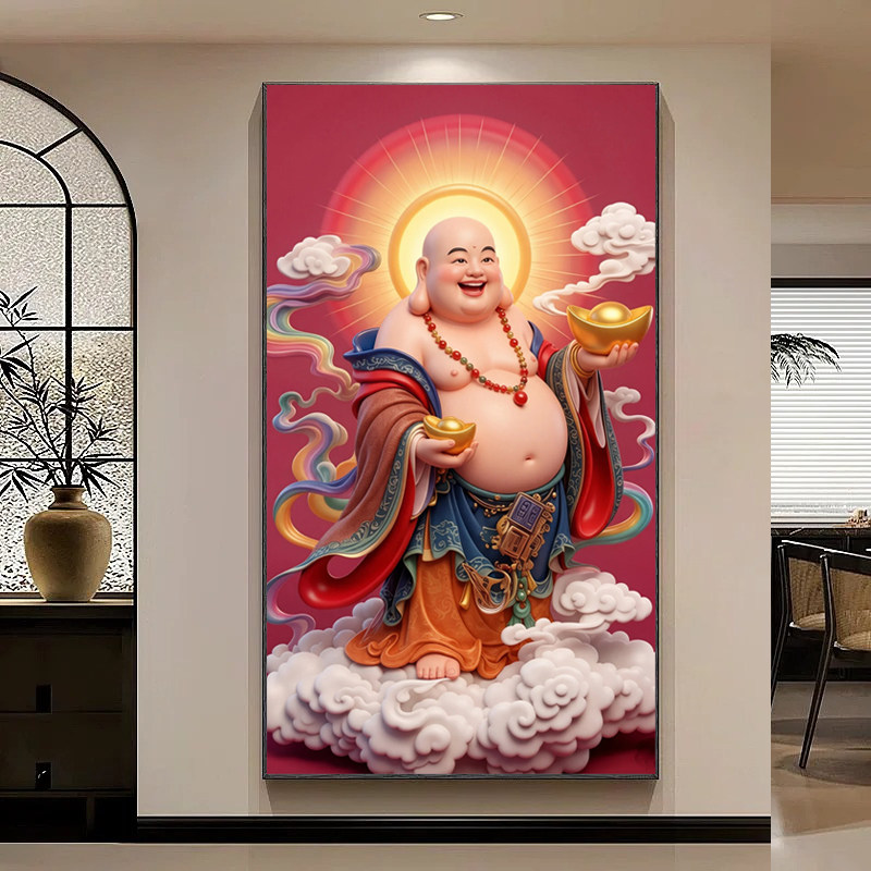 弥勒佛十字绣新款自己绣大肚佛客厅玄关刺绣满绣佛像人物画像图