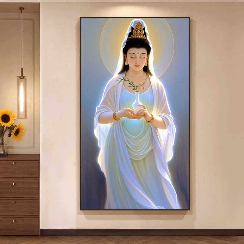 观音菩萨十字绣2026新款自己绣客厅玄关竖版印花手工线绣佛像家用