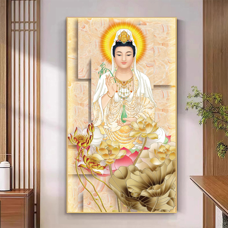 观音菩萨十字绣2026新款自己绣客厅玄关竖版印花手工满绣佛像家用