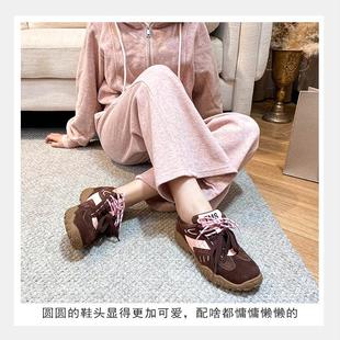带真皮阿甘鞋 春秋新款 双鞋 牛皮版 休闲运动德训鞋 厚底小众复古女鞋