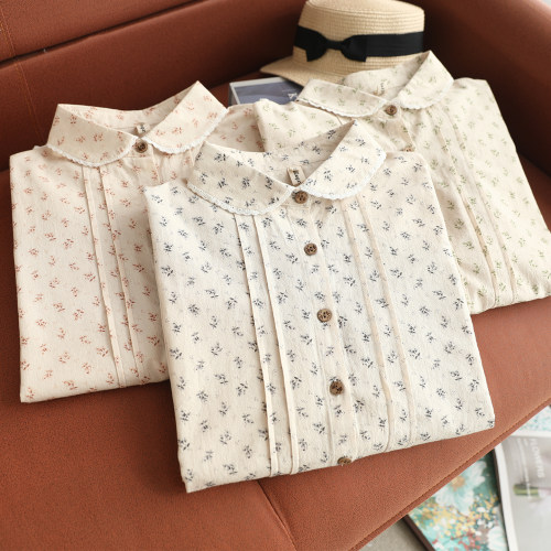 春装碎花宽松长袖衬衫女开衫