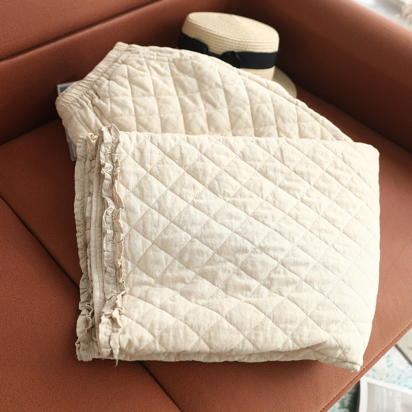 新款菱形格绗线纯色棉裤女松紧腰系带棉麻简约加棉花边休闲阔腿裤,女装/女士精品,棉裤/羽绒裤,淘宝优惠券,粉丝福利购,淘宝优惠卷