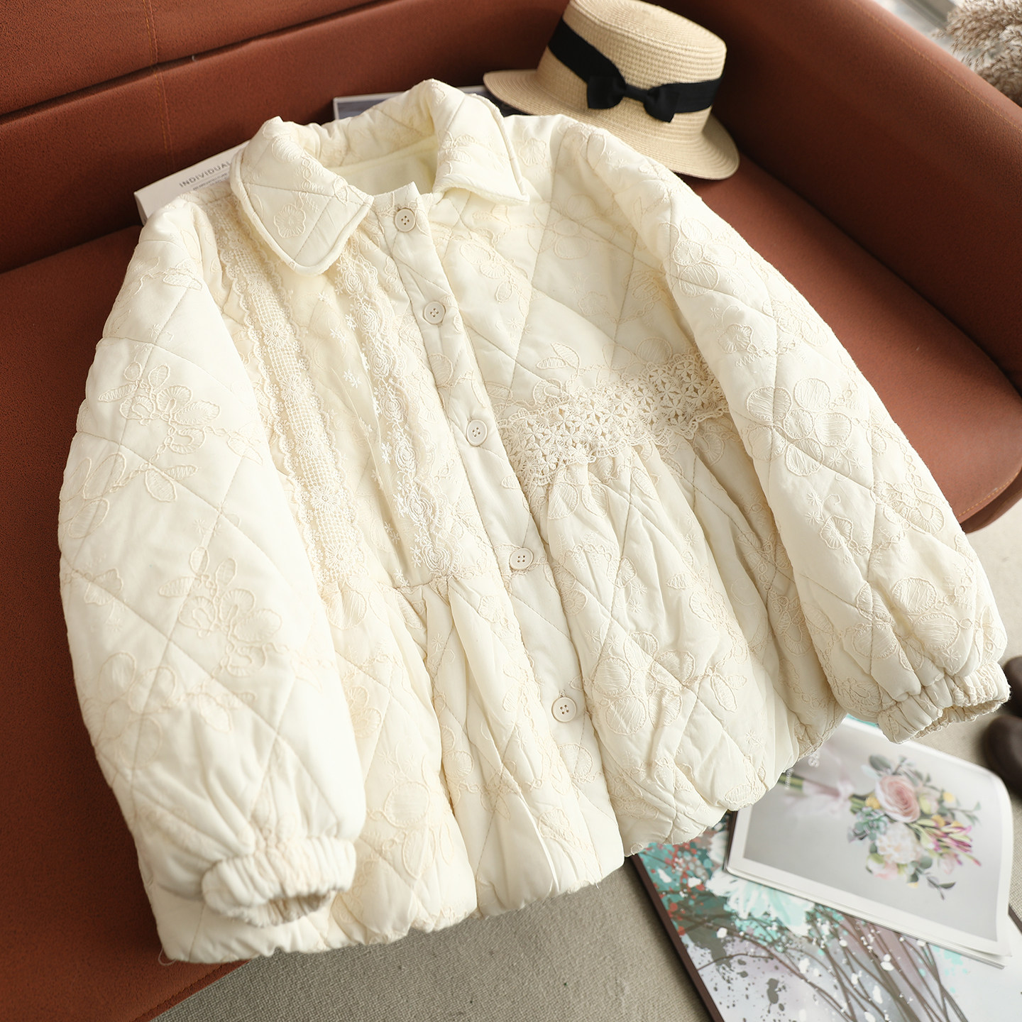 新款小翻领韩版加绒棉外套宽松百搭菱形格压线单排扣刺绣棉衣棉服,女装/女士精品,棉衣/棉服,淘宝优惠券,粉丝福利购,淘宝优惠卷