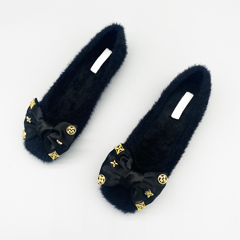 毛毛鞋女冬外穿加绒新款百搭时尚蝴蝶结仙女黑色平底一脚蹬豆豆鞋,女鞋,浅口单鞋,淘宝优惠券,粉丝福利购,淘宝优惠卷