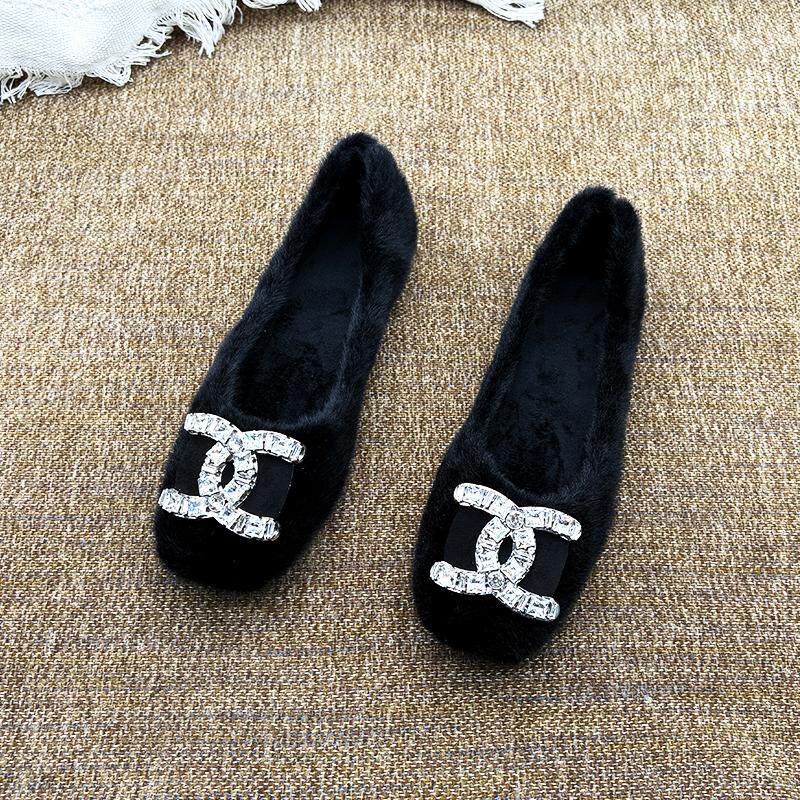 法式方头毛毛鞋秋冬外穿加绒平底鞋2025年新款软底瓢鞋保暖豆豆鞋,女鞋,浅口单鞋,淘宝优惠券,粉丝福利购,淘宝优惠卷