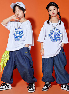 夏季儿童街舞套装男童原宿风hiphop舞蹈服装女童嘻哈演出服表演服