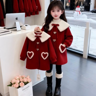 JK双面绒复合羊驼绒 女童夏装 女童拜年服冬装中大儿童