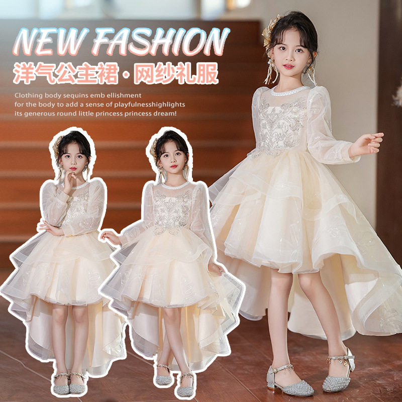 儿童钢琴演出服秋季花童婚纱女童礼服高端白色前短后长亮片公主裙,童装/婴儿装/亲子装,儿童礼服,淘宝优惠券,粉丝福利购,淘宝优惠卷