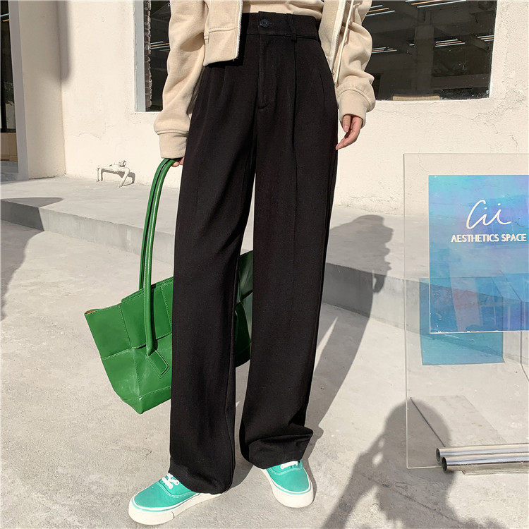 Real shooting real price suit pants women's autumn and winter Korean version straight tube loose high waist drop feeling wide leg pants