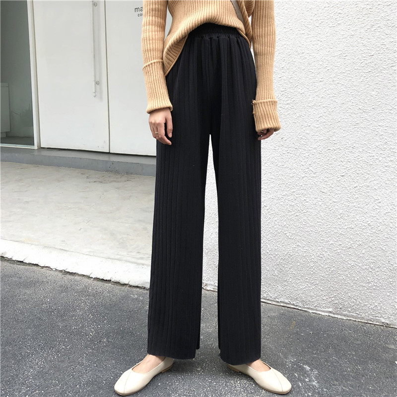 Shooting real price early autumn Korean version of retro loose show thin elastic high waist casual straight pants wide leg pants