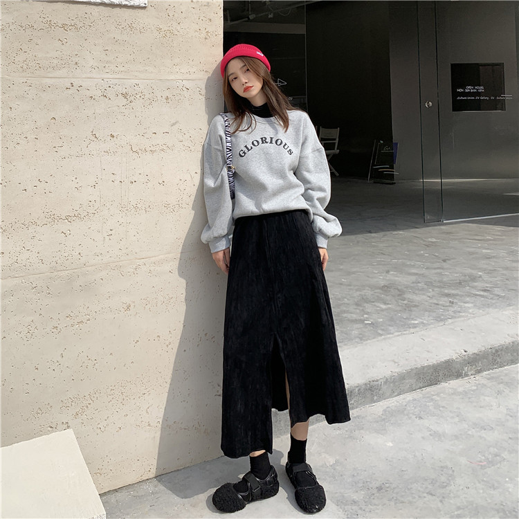 Real price autumn and winter irregular split skirt women's fashion thin temperament mid long skirt