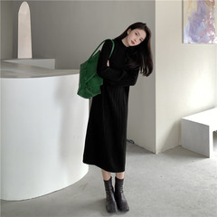 Real price half high collar knitted dress Korean loose long bottomed skirt with foreign style