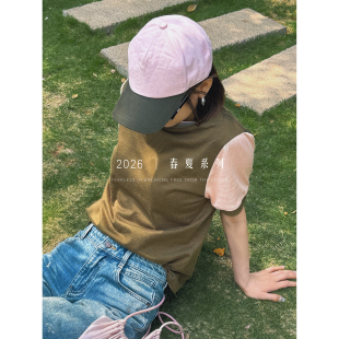 T恤亲肤透气上衣女359k 初春240克撞色胸口刺绣短袖 韩彬彬 猕猴桃