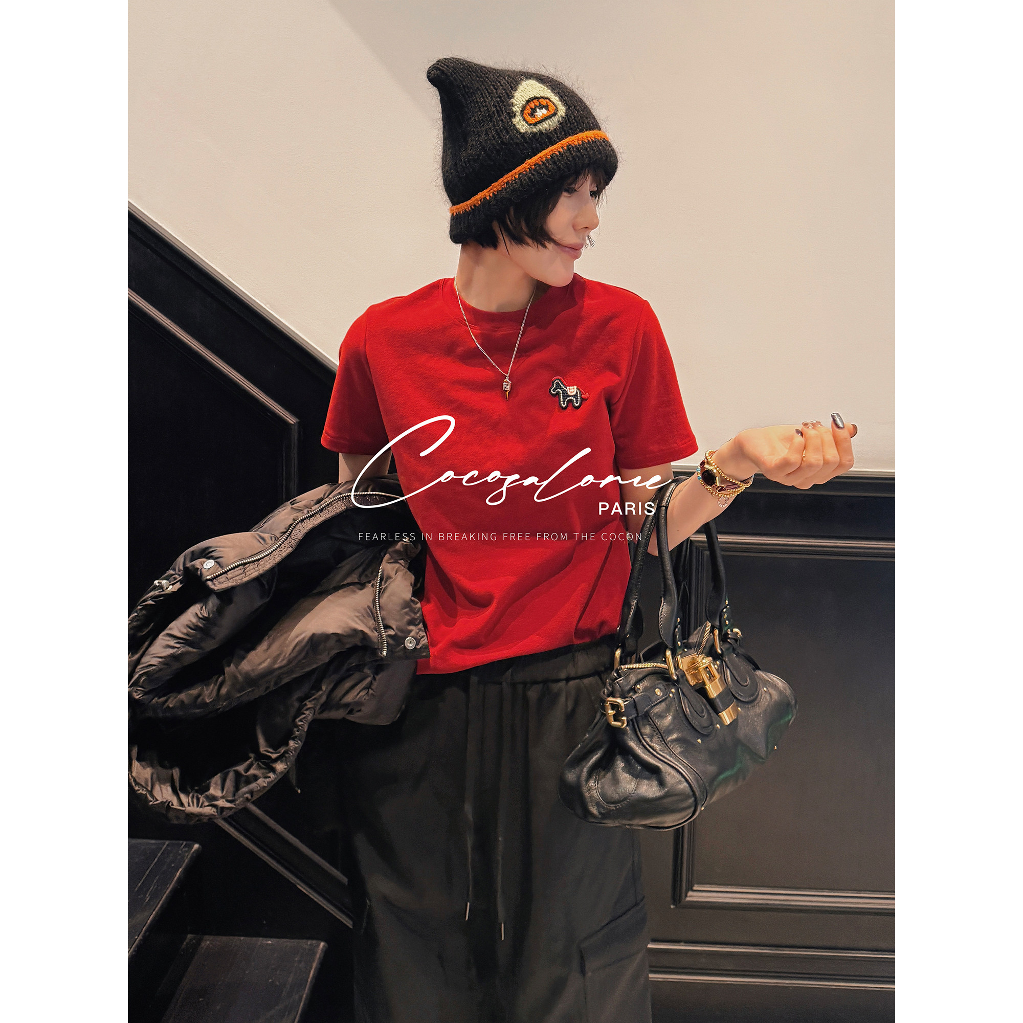 秋冬加厚绒小马休闲简约短袖T恤