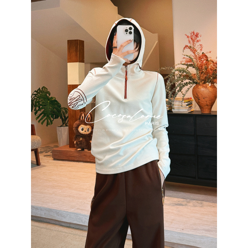 自发热休闲通勤极简拉链长袖帽衫