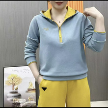 2025春季新款时尚连帽休闲半拉链卫衣小衫女减龄洋气百搭显瘦上衣
