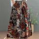 大摆裙春秋新款 印花a字裙口袋中长款 伞裙 翠花减龄半身裙时尚 夏季
