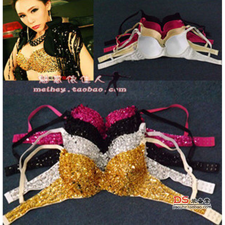 新款欧美夜店DS演出服女酒吧歌手djGOGO领舞服亮片文胸内衣比基尼