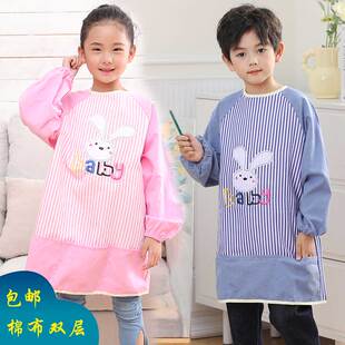 儿童围裙男女童罩衣棉布长款画画衣长袖防水污吃饭透气幼儿童学生