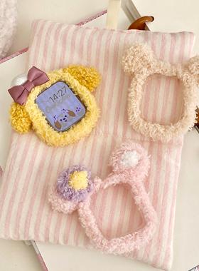 适用苹果手表可爱饼饼手工毛绒表壳S10表带AppleS9秋冬新款腕带iWatchS786SESE女生高级新款设计柔软