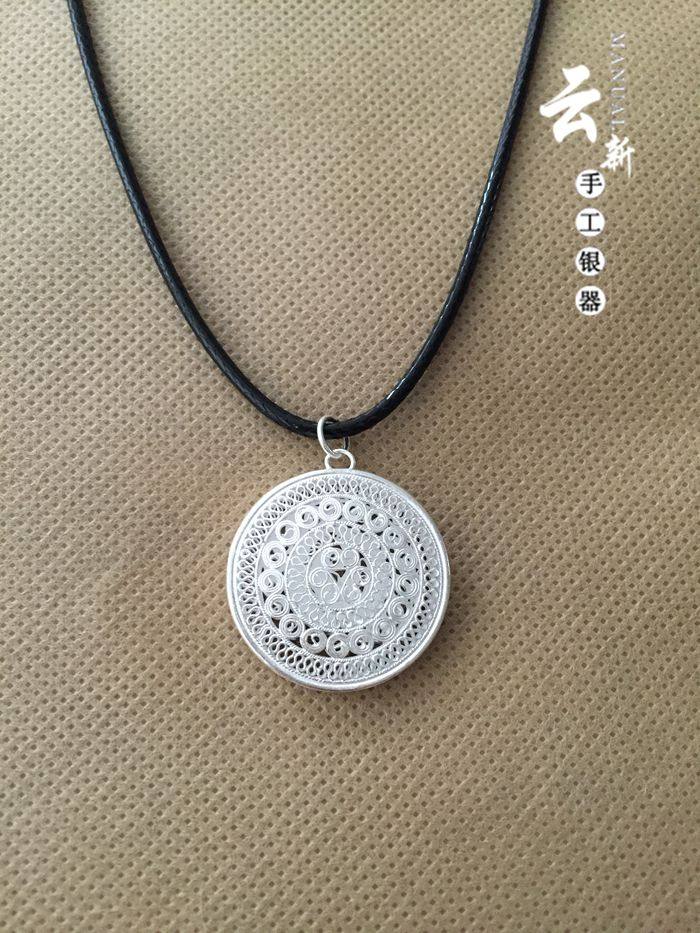 【中国银器第一村】云南大理新华银匠村 s999雪花银 纯银项链吊坠