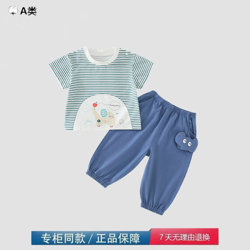 品牌撤柜折扣婴儿夏季薄款分体衣套装宝宝t恤短袖长裤洛丽塔童装