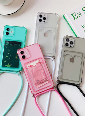 新款挂绳卡包三星s24ultra手机壳适用a53 5G/A55/note20+四角防摔s23+/s25ultra透明插卡S24FE保护套