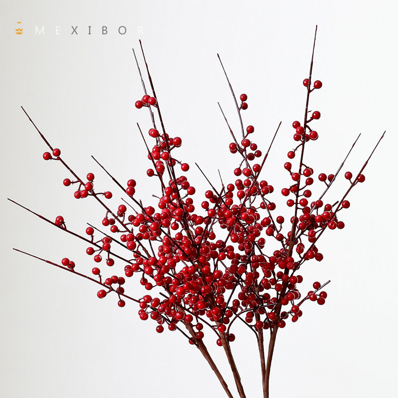 仿真北美冬青发财果红果假花客厅餐桌花摆设花喜庆花艺装饰摆件