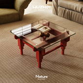 吾宅原创 中古风世博方形边几钢化玻璃客厅茶台红色全实木小茶几