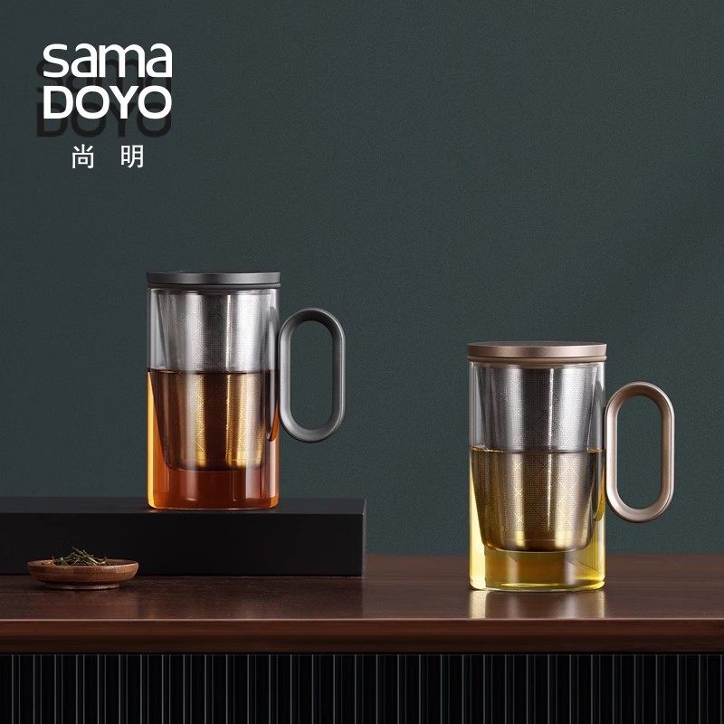尚明玻璃茶杯耐热不锈钢过滤泡茶杯公室喝茶水杯日式家用泡茶壶