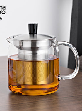 供应尚明S042硼硅耐热玻璃500mL花茶壶304不锈钢带过滤网红茶壶