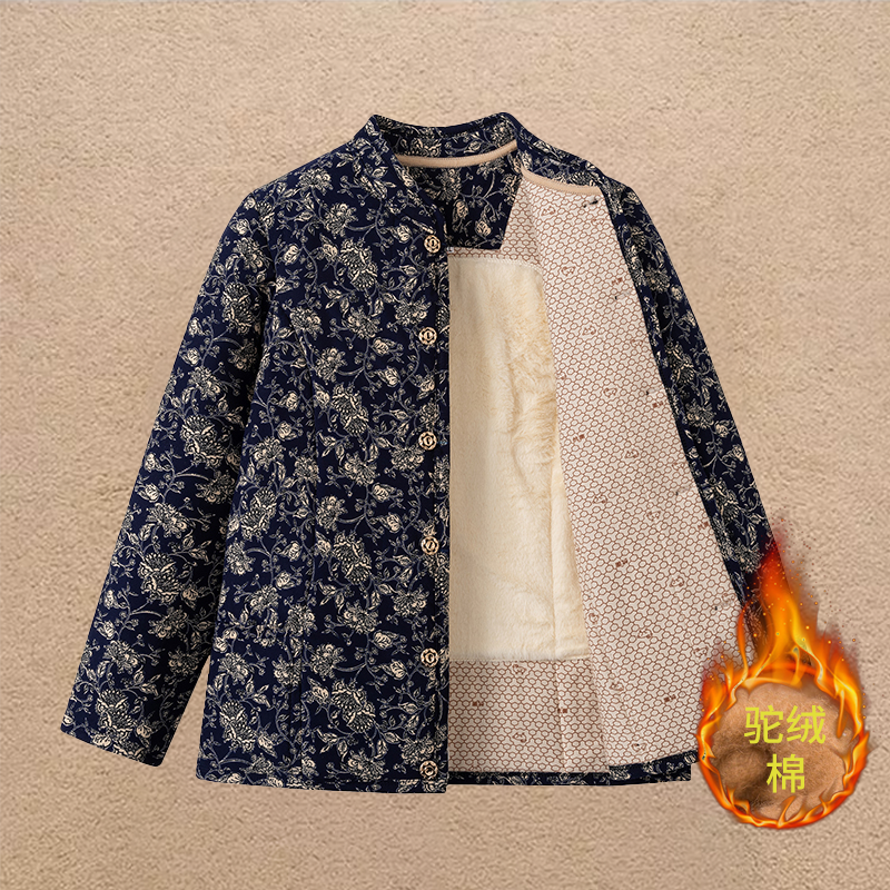 冬季驼绒棉衣中老年女装宽松弹力妈妈棉袄居家内外穿加绒加厚保暖