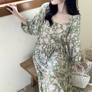 超长款棉绸连衣裙防晒七分袖甜美睡裙夏季薄款人棉可外穿沙滩裙子