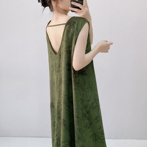 睡裙女夏天薄款棉绸人造棉背心无袖裙连衣裙露背少女外穿薄款裙子